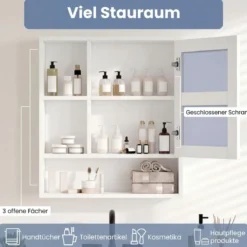 Spiegelschrank mit Spiegeltür & 3 Offenen Regalen Hängeschrank Wandschrank Weiß