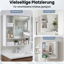 Spiegelschrank mit Spiegeltür & 3 Offenen Regalen Hängeschrank Wandschrank Weiß