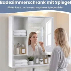 Spiegelschrank mit Spiegeltür & 3 Offenen Regalen Hängeschrank Wandschrank Weiß