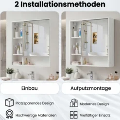 Spiegelschrank mit Spiegeltür & 3 Offenen Regalen Hängeschrank Wandschrank Weiß