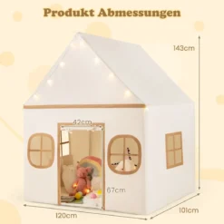 Spielhaus Kinder Indoor Kinderzelt mit Sternlichter & Gepolsterte Matte Beige + Braun