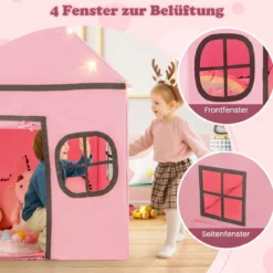 Spielhaus Kinder Indoor Kinderzelt mit Sternlichter & Gepolsterte Matte Rosa + Schwarz