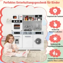 Spielküche aus Holz mit Spüle & Wasserhahn Rollenspielküche für Kinder ab 3 Jahren Weiß