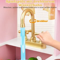 Spielküche aus Holz mit Spüle & Wasserhahn Spielzeugküche mit Zubehör für KinderRosa