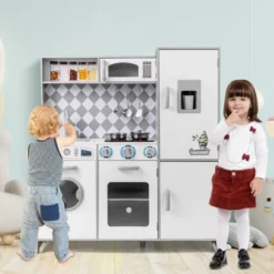 Spielküche aus Holz mit Zubehör Küchenspielset Spielzeugküche mit Eismaschine & Kochherd