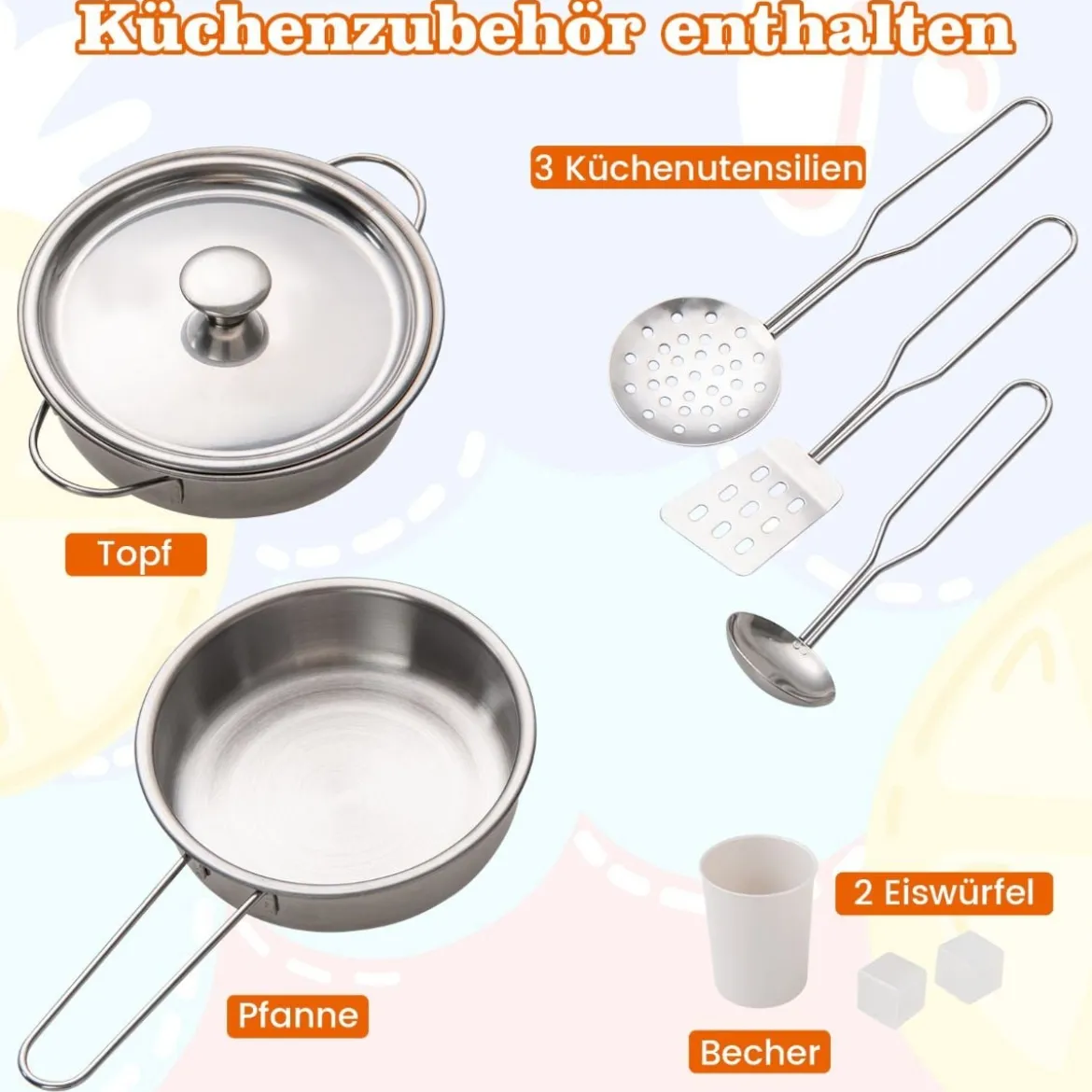 Spielküche aus Holz mit Zubehör Küchenspielset Spielzeugküche mit Eismaschine & Kochherd