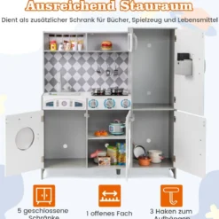 Spielküche aus Holz mit Zubehör Küchenspielset Spielzeugküche mit Eismaschine & Kochherd
