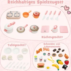 Spielküche Kinder mit 49 Zubehör Kinderküche mit Licht & Sound Kinderspielküche Rosa