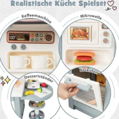 Spielküche Kinder mit 49 Zubehör Kinderküche mit Licht & Sound Kinderspielküche Grau
