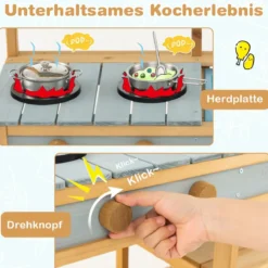 Spielküchenset aus Holz Matschküche für Kinder 75 x 35 x 92 cm Natur