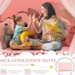 Spielzelt Großes Kinderzelt Indoor-Spielzelt mit Matte Türvorhang 121 x 105 x 137 cm Rosa