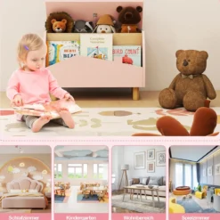 Spielzeugkiste aus Holz mit Regal Spielzeugtruhe mit Klappdeckel 60 x 30 x 44 cm Rosa