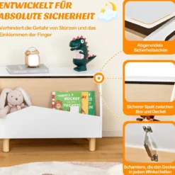 Spielzeugkiste aus Holz mit Regal Spielzeugtruhe mit Klappdeckel 60 x 30 x 44 cm Weiß