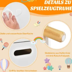 Spielzeugkiste aus Holz mit Regal Spielzeugtruhe mit Klappdeckel 60 x 30 x 44 cm Weiß