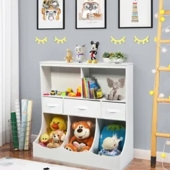 Spielzeugregal mit 5 Fächern & 3 Schubladen Kinderregal Spielzeug Organizer 93 x 40 x 94 cm Weiß