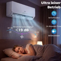 Split Klimaanlage 12000BTU (3,4 kW) mit Heizfunktion Klimasplittgeräte leise mit Kältemittel R32 & Montagematerial