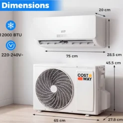 Split Klimaanlage 12000BTU (3,4 kW) mit Heizfunktion Klimasplittgeräte leise mit Kältemittel R32 & Montagematerial