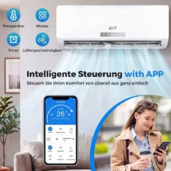 Split Klimaanlage 12000BTU (3,4 kW) mit Heizfunktion Klimasplittgeräte leise mit Kältemittel R32 & Montagematerial