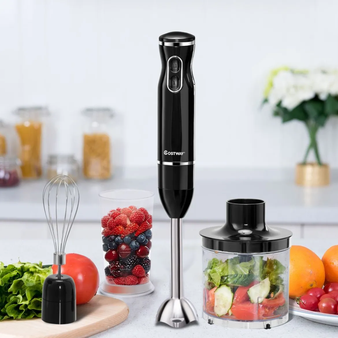 Stabmixer Set Mixstab Pürierstab Handmixer Mixer Zerkleinerer Edelstahl 2 Geschwindigkeiten