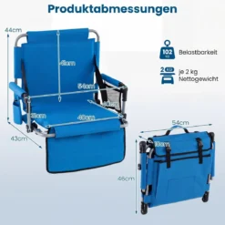 Stadionsitz Faltbarer Outdoor Bodenstuhl mit Rückenlehne & Armlehnen Gepolstertes Sitzkissen Blau