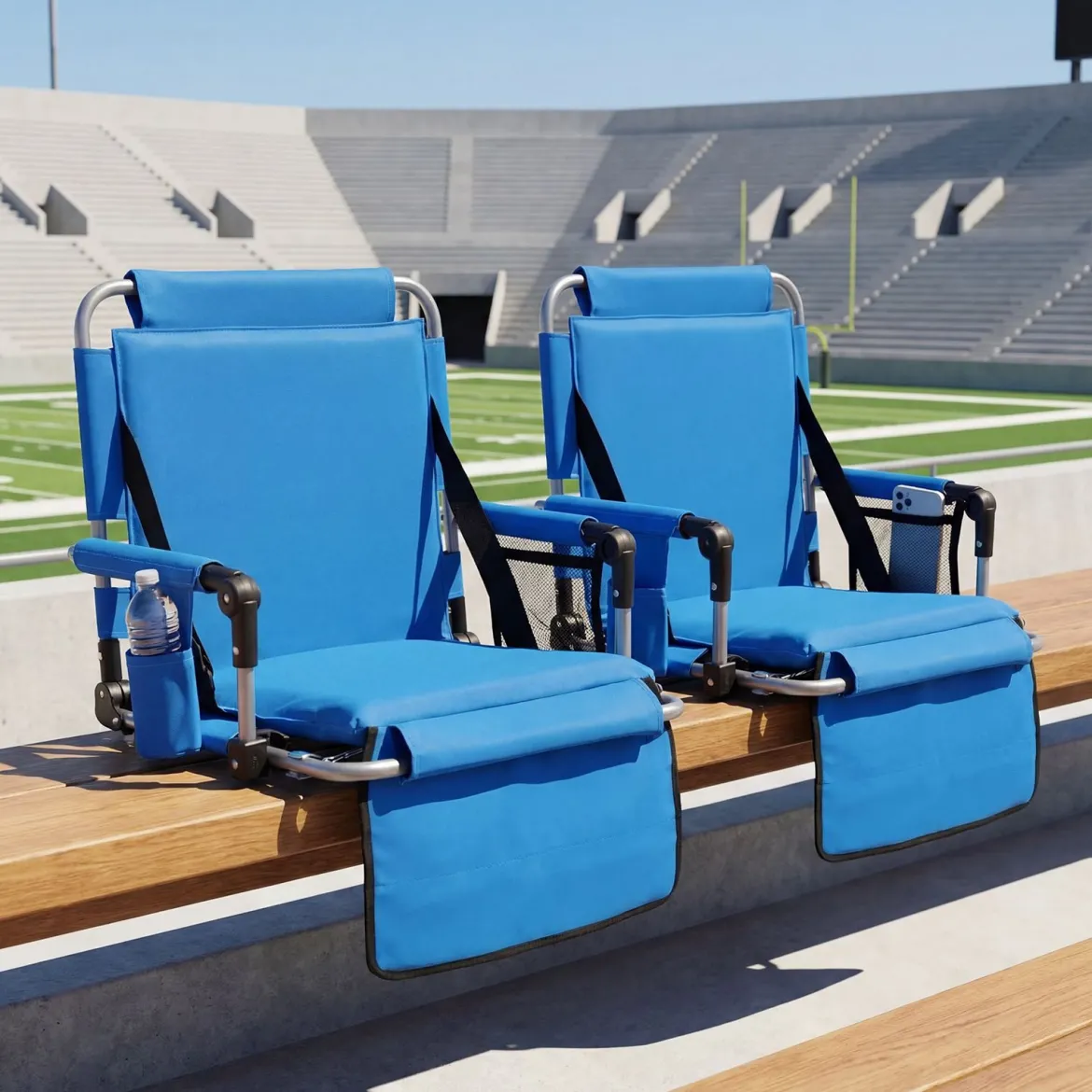 Stadionsitz Faltbarer Outdoor Bodenstuhl mit Rückenlehne & Armlehnen Gepolstertes Sitzkissen Blau