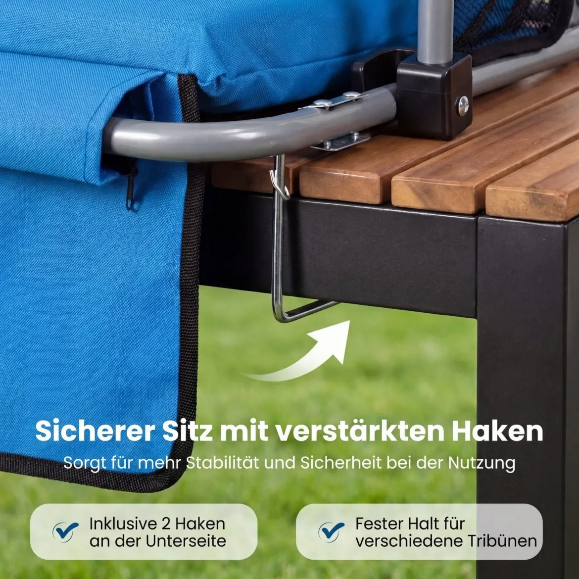 Stadionsitz Faltbarer Outdoor Bodenstuhl mit Rückenlehne & Armlehnen Gepolstertes Sitzkissen Blau