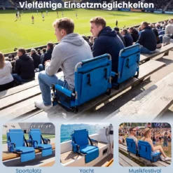 Stadionsitz Faltbarer Outdoor Bodenstuhl mit Rückenlehne & Armlehnen Gepolstertes Sitzkissen Blau