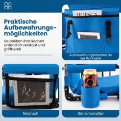Stadionsitz Faltbarer Outdoor Bodenstuhl mit Rückenlehne & Armlehnen Gepolstertes Sitzkissen Blau