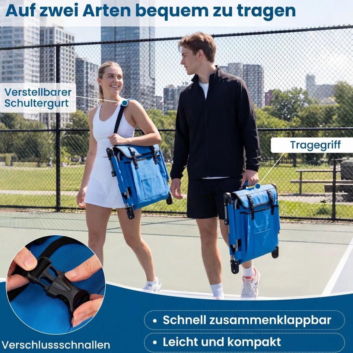 Stadionsitz Faltbarer Outdoor Bodenstuhl mit Rückenlehne & Armlehnen Gepolstertes Sitzkissen Blau