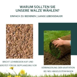 Stahl Rasenroller mit Wasser und Sand Walze Rasenroller mit schwerer Walze Handwalze mit U-förmigem Griff Schwarz