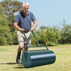 Stahl Rasenroller mit Wasser und Sand Walze Rasenroller mit schwerer Walze Handwalze mit U-förmigem Griff Grün