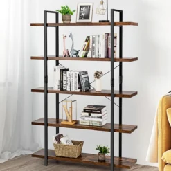 Standregal Leiterregal 5 Ebenen Lagerregal Blumenständer Bücherregal Anstellregal Braun 120 x 28 x 178 cm