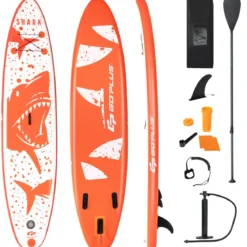 Stand Up Paddle Board Paddelbrett mit Tragetasche 320 x 76 x 15 cm Hai-Muster Orange + Weiß
