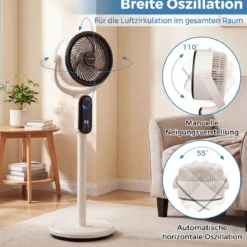 Standventilator 54-96 cm Höhenverstellbarer Ventilator mit 8 Stufen 12 Stunden Timer Weiß