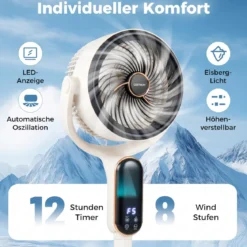 Standventilator 54-96 cm Höhenverstellbarer Ventilator mit 8 Stufen 12 Stunden Timer Weiß