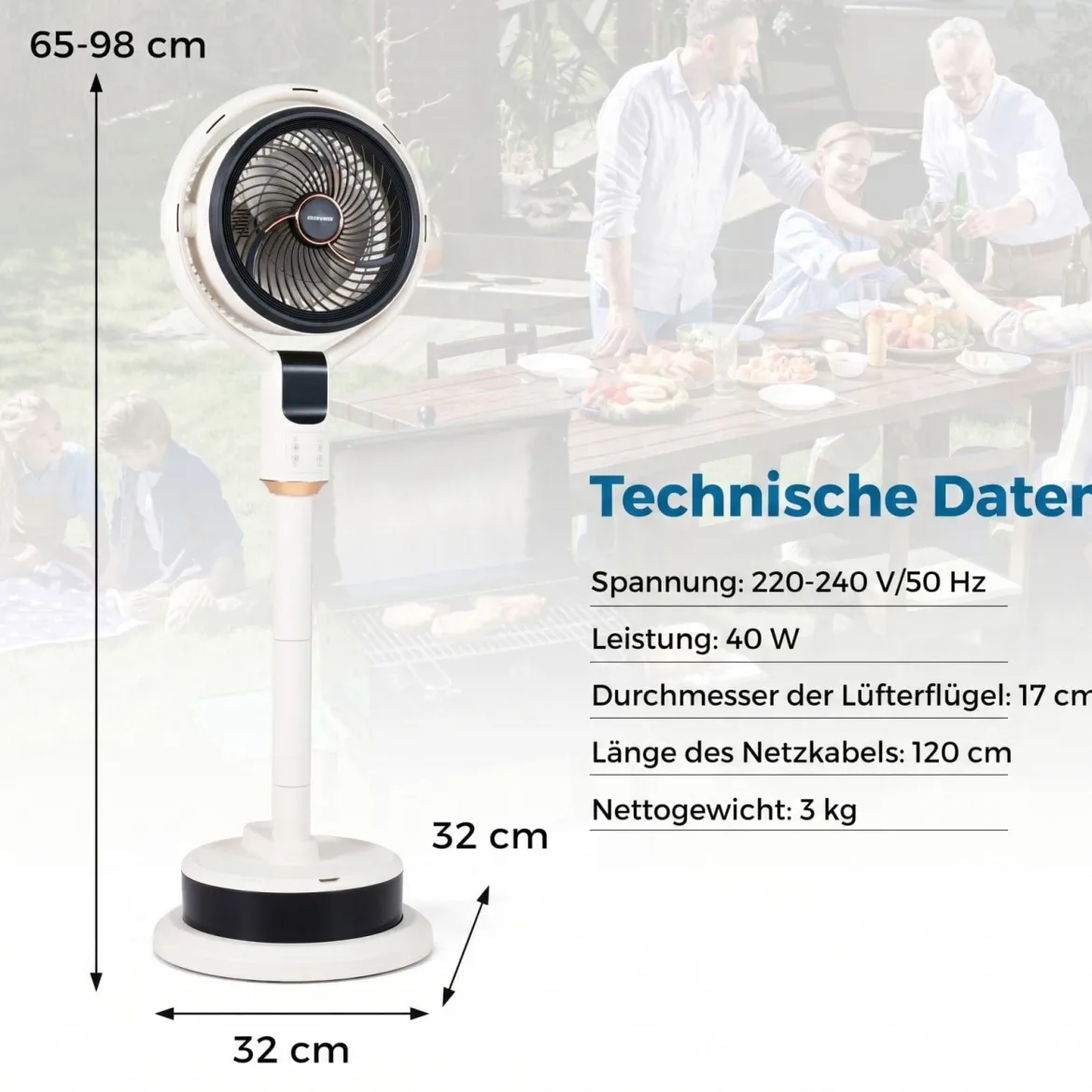 Standventilator mit Fernbedienung Leiser Ventilator mit 90°-Schwenkfunktion