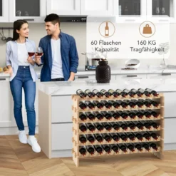 Stapelbares modulares Weinregal für 60 Flaschen 6-stöckiges Flaschenregal für Weinsammlungen Natur