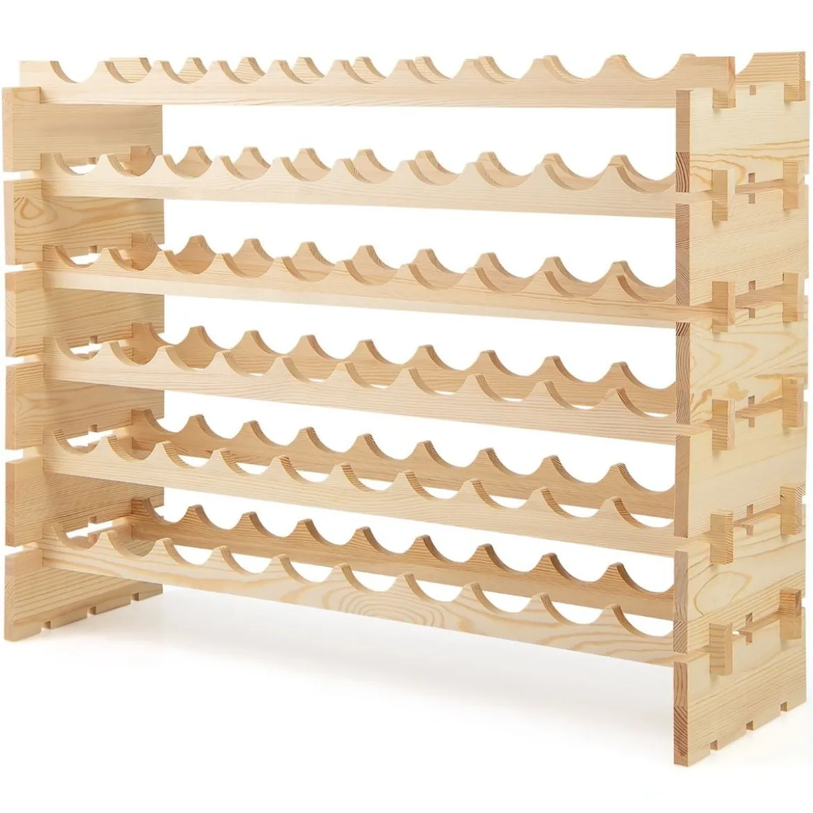 Stapelbares modulares Weinregal für 60 Flaschen 6-stöckiges Flaschenregal für Weinsammlungen Natur