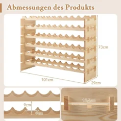 Stapelbares modulares Weinregal für 60 Flaschen 6-stöckiges Flaschenregal für Weinsammlungen Natur