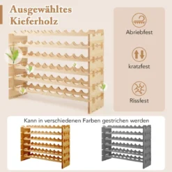 Stapelbares modulares Weinregal für 60 Flaschen 6-stöckiges Flaschenregal für Weinsammlungen Natur