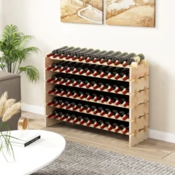 Stapelbares modulares Weinregal für 60 Flaschen 6-stöckiges Flaschenregal für Weinsammlungen Natur
