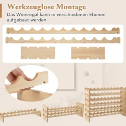 Stapelbares modulares Weinregal für 60 Flaschen 6-stöckiges Flaschenregal für Weinsammlungen Natur