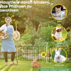 15 Stück Dekorativer Gartenzaun Metall Beetzaun Steckzaun Dekozaun Absperrzaun Schwarz