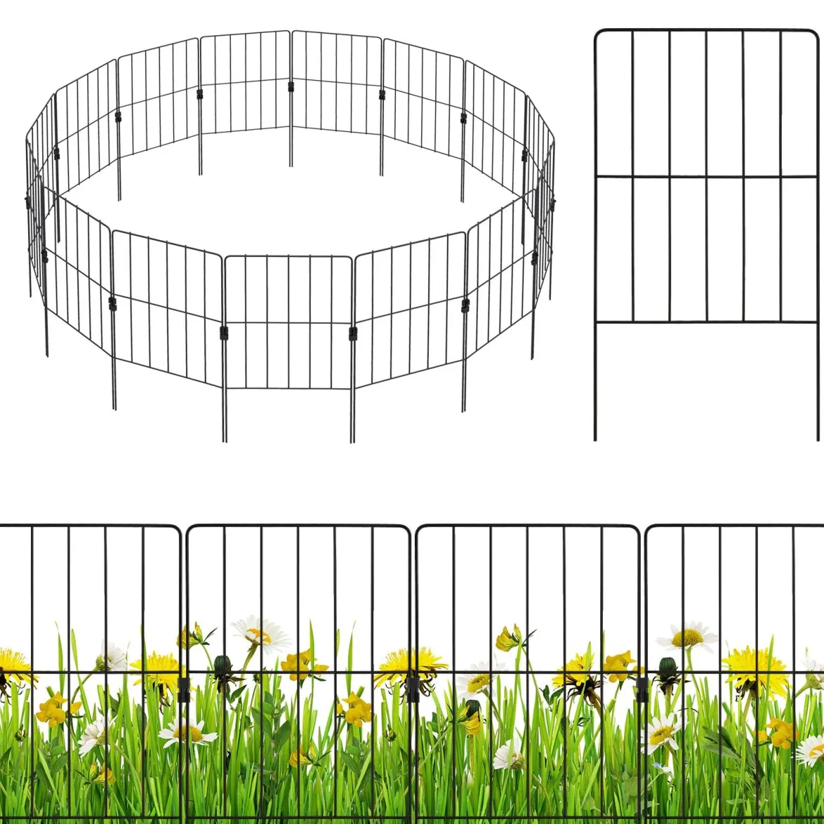 15 Stück Dekorativer Gartenzaun Metall Beetzaun Steckzaun Dekozaun Absperrzaun Schwarz