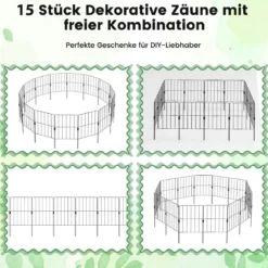 15 Stück Dekorativer Gartenzaun Metall Beetzaun Steckzaun Dekozaun Absperrzaun Schwarz