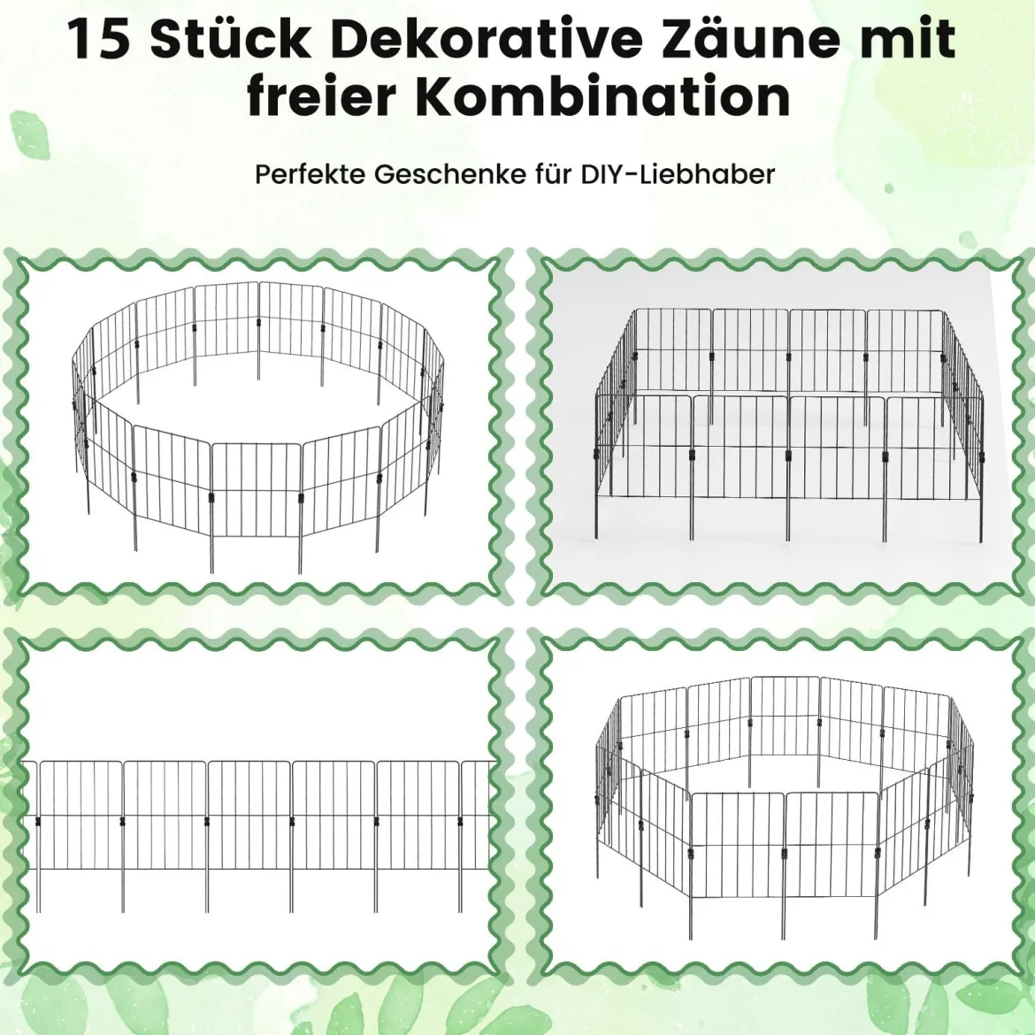 15 Stück Dekorativer Gartenzaun Metall Beetzaun Steckzaun Dekozaun Absperrzaun Schwarz