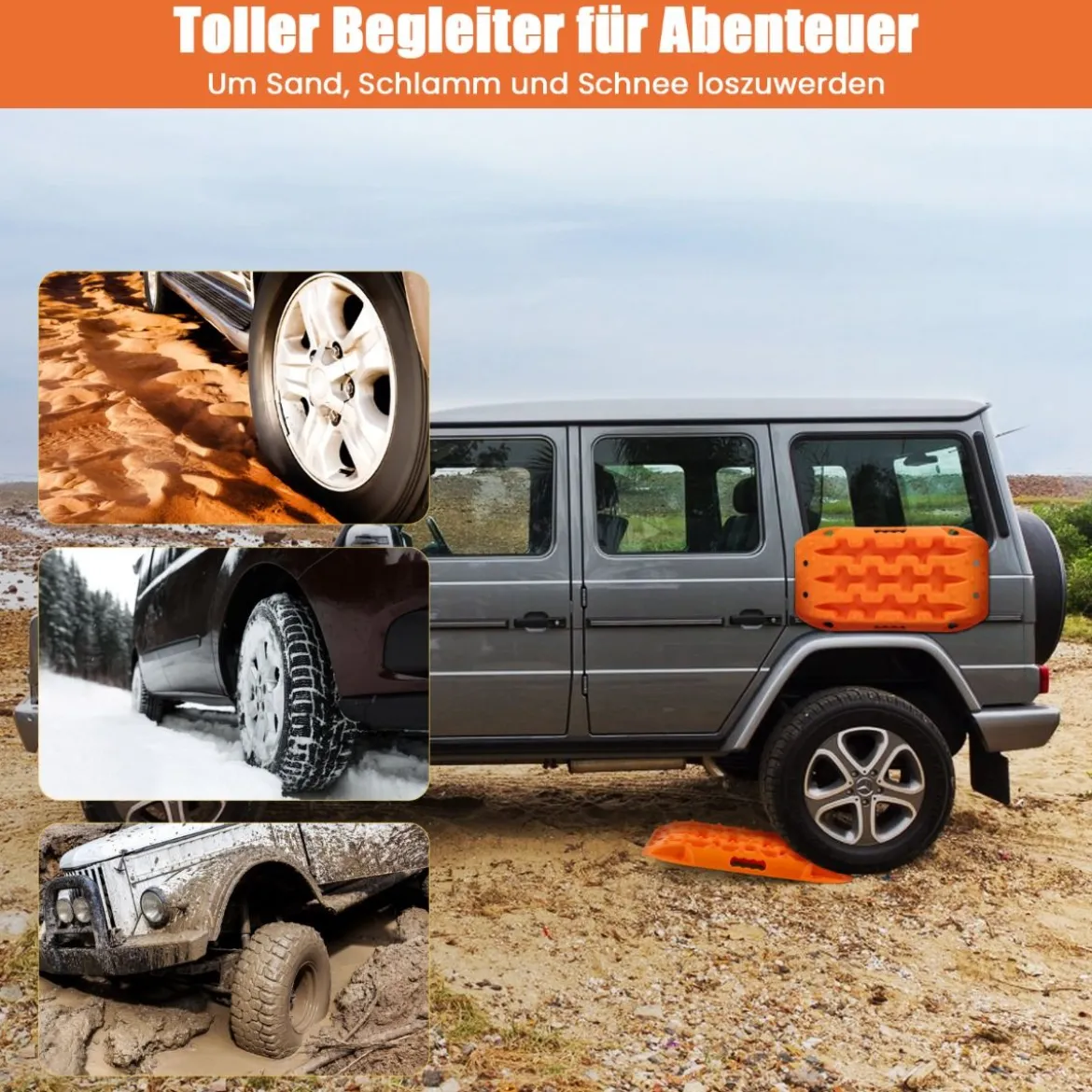 2 Stücke Anfahrhilfe Sandbleche Offroad Reifenleiter für Sand/Schlamm/Schnee 10 Tonnen Orange