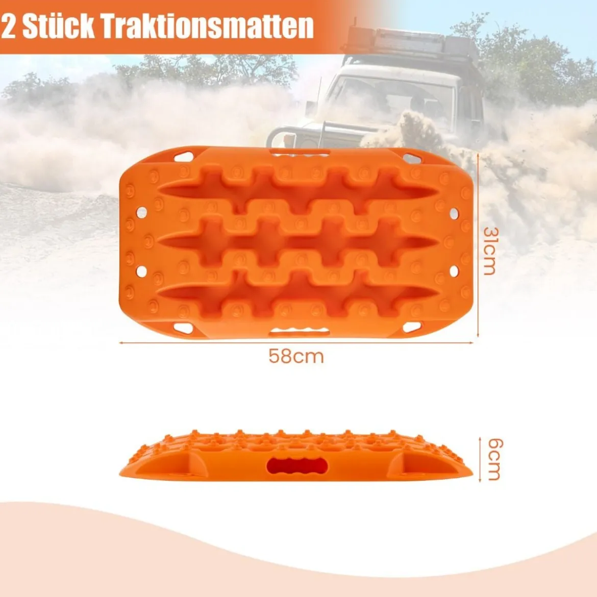 2 Stücke Anfahrhilfe Sandbleche Offroad Reifenleiter für Sand/Schlamm/Schnee 10 Tonnen Orange