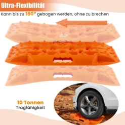 2 Stücke Anfahrhilfe Sandbleche Offroad Reifenleiter für Sand/Schlamm/Schnee 10 Tonnen Orange