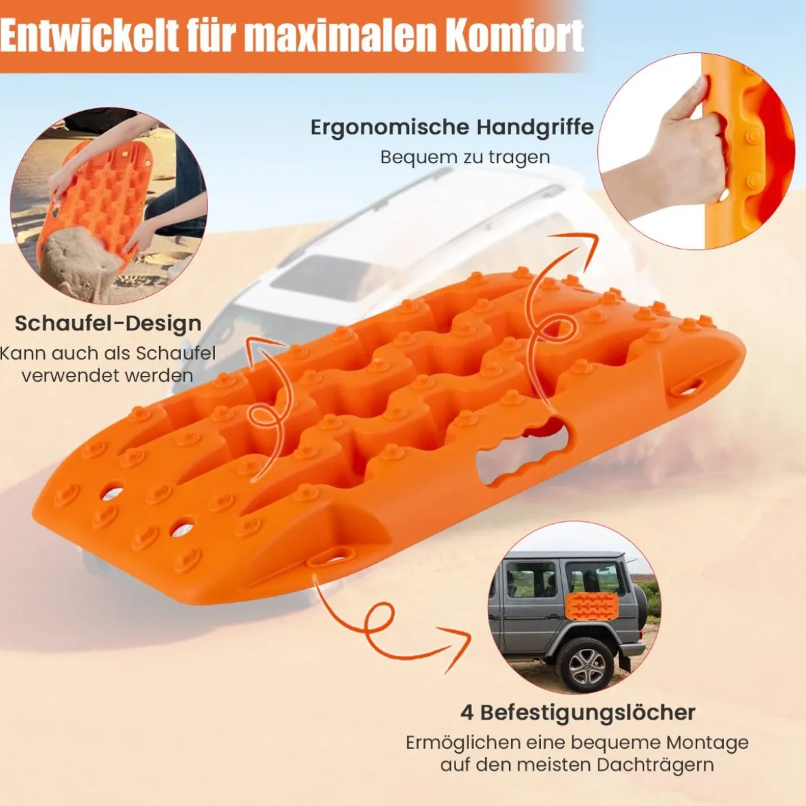 2 Stücke Anfahrhilfe Sandbleche Offroad Reifenleiter für Sand/Schlamm/Schnee 10 Tonnen Orange